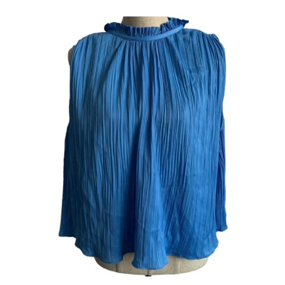 Zara Tops - Zara Pleated Sleeveless Shirt Ruffle Neck Keyhole Tie Back Too Size Medium New